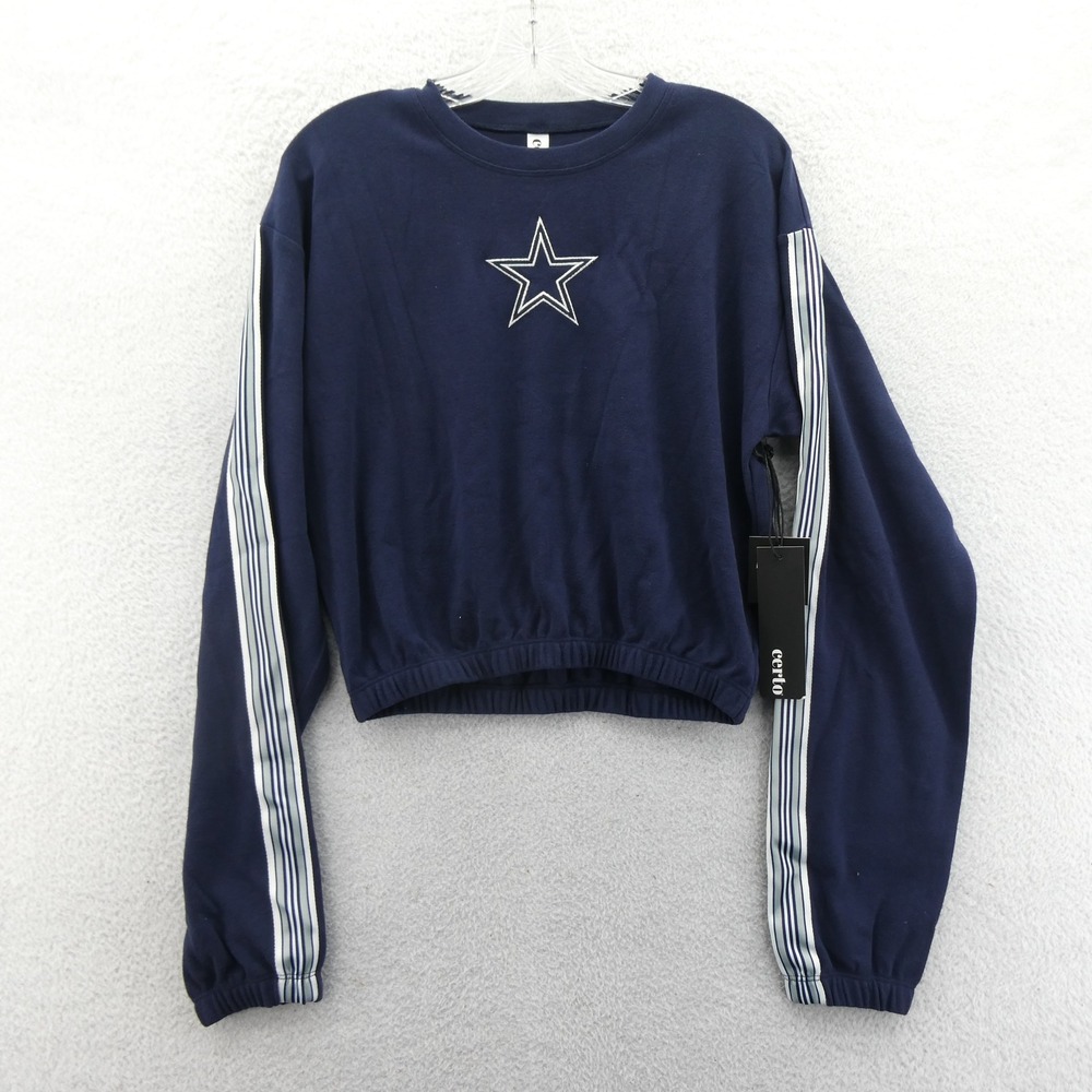 Certo Sweatshirt Womens Medium Dallas Cowboys Navy Star Cropped Striped Sleeve